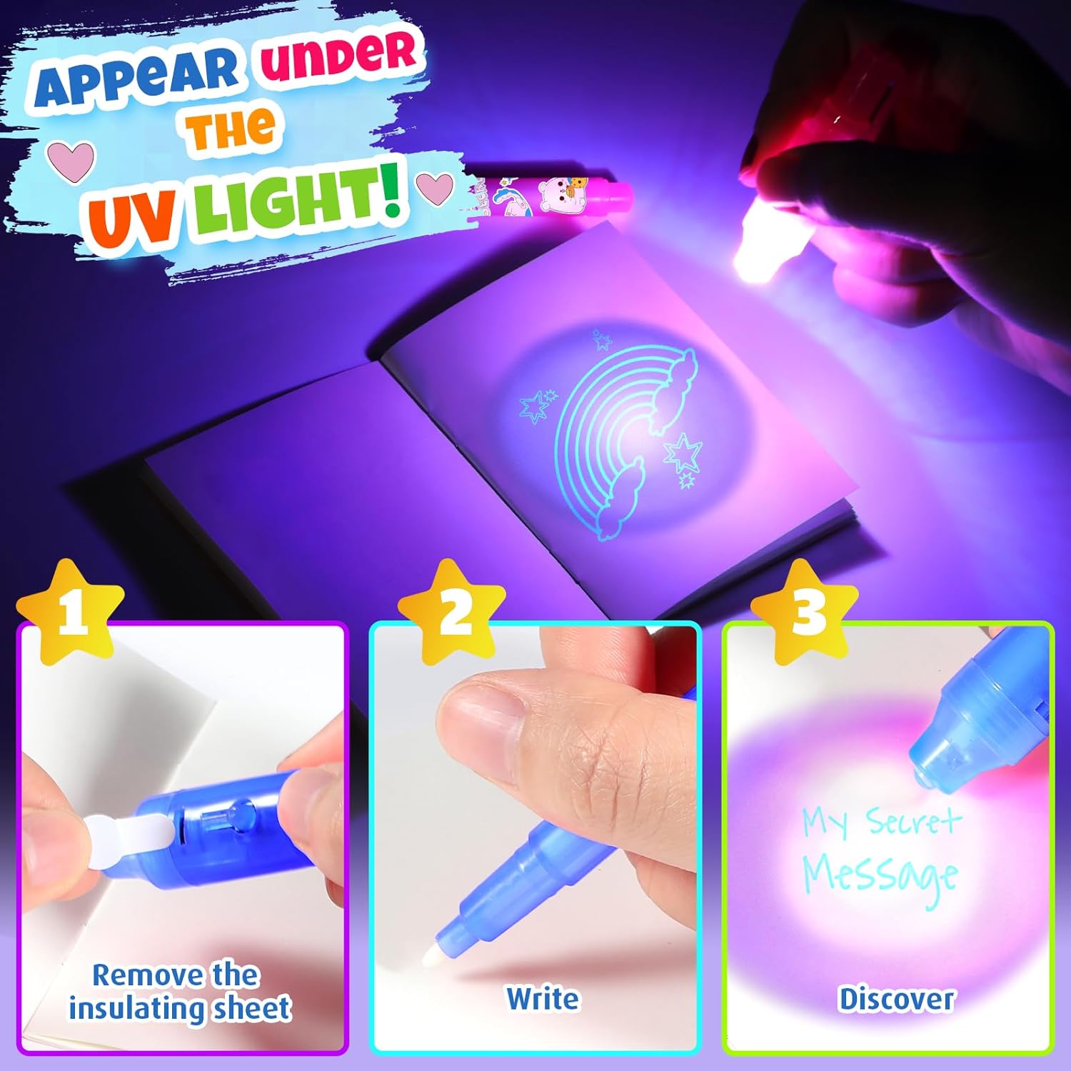 GIFTINBOX Invisible Ink Pen with UV Light for Kids