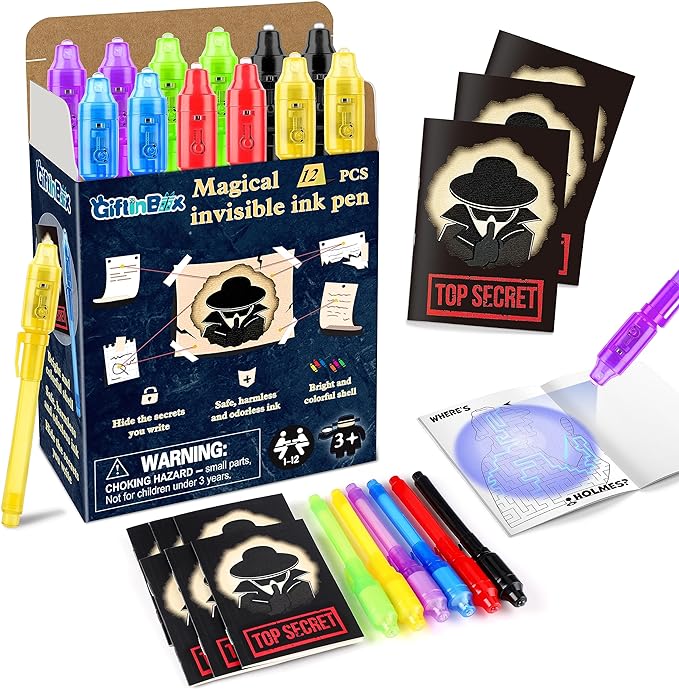 GIFTINBOX Invisible Ink Pens with UV light for Kids
