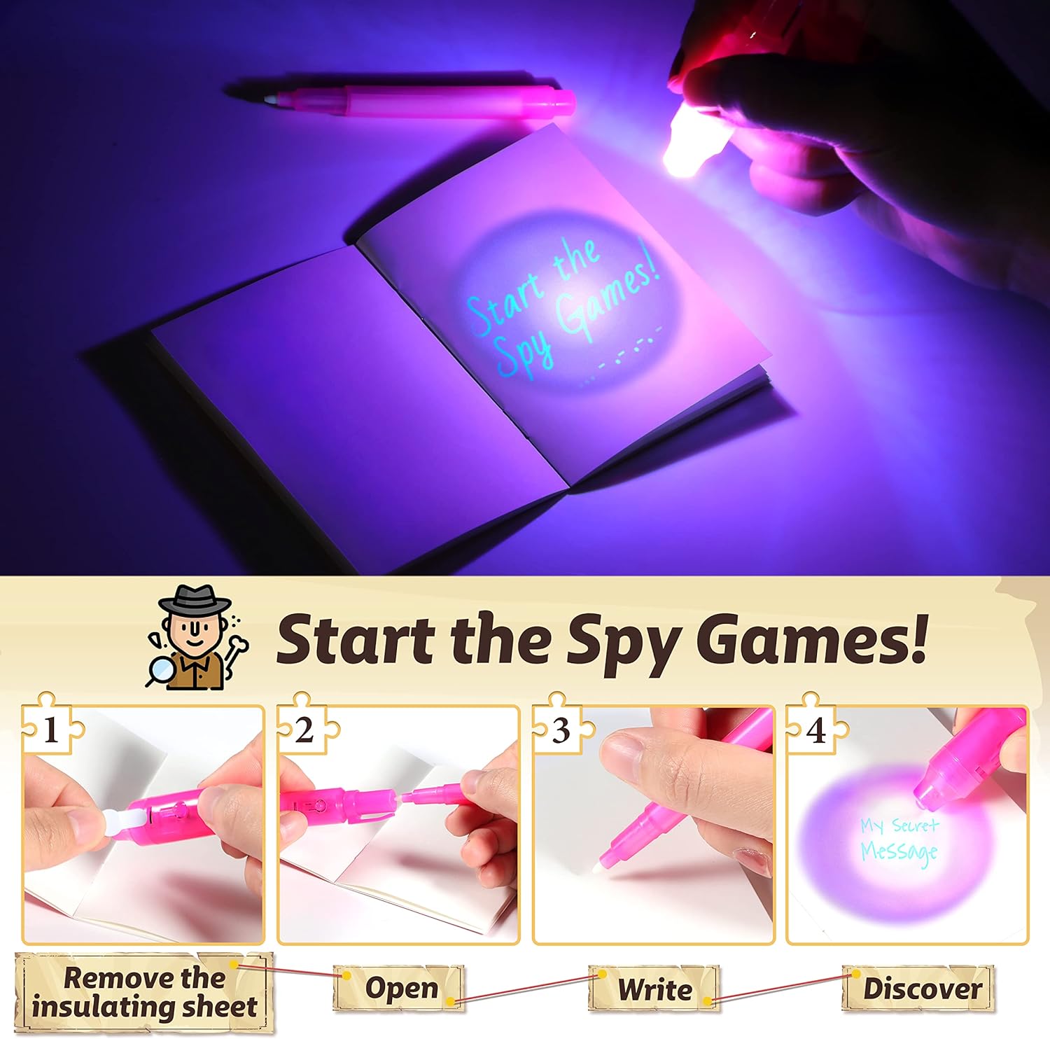 GIFTINBOX Invisible Ink Pens with UV light for Kids