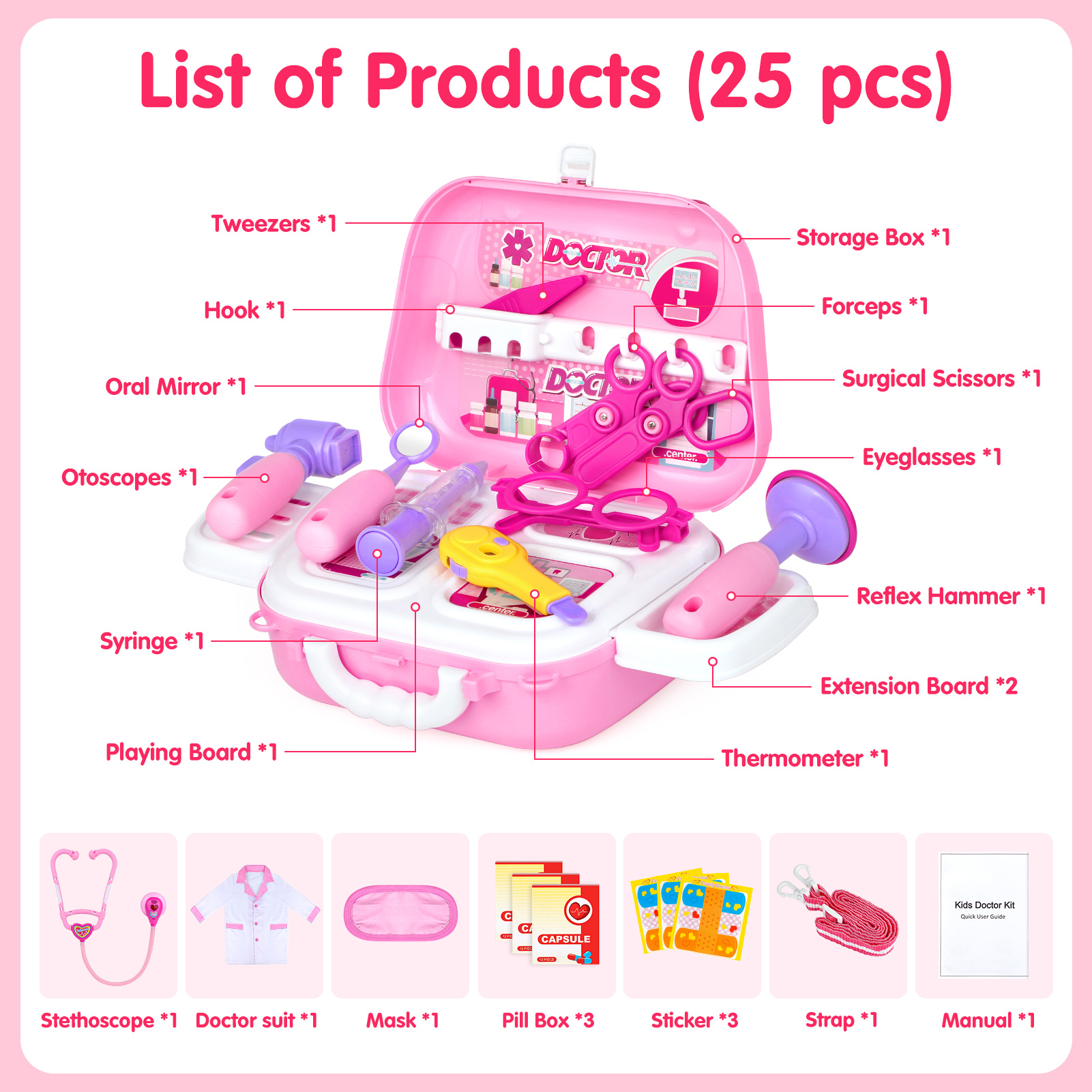 GIFTINBOX Kids Doctor Kit for Girls Pink Doctors kit for Kids
