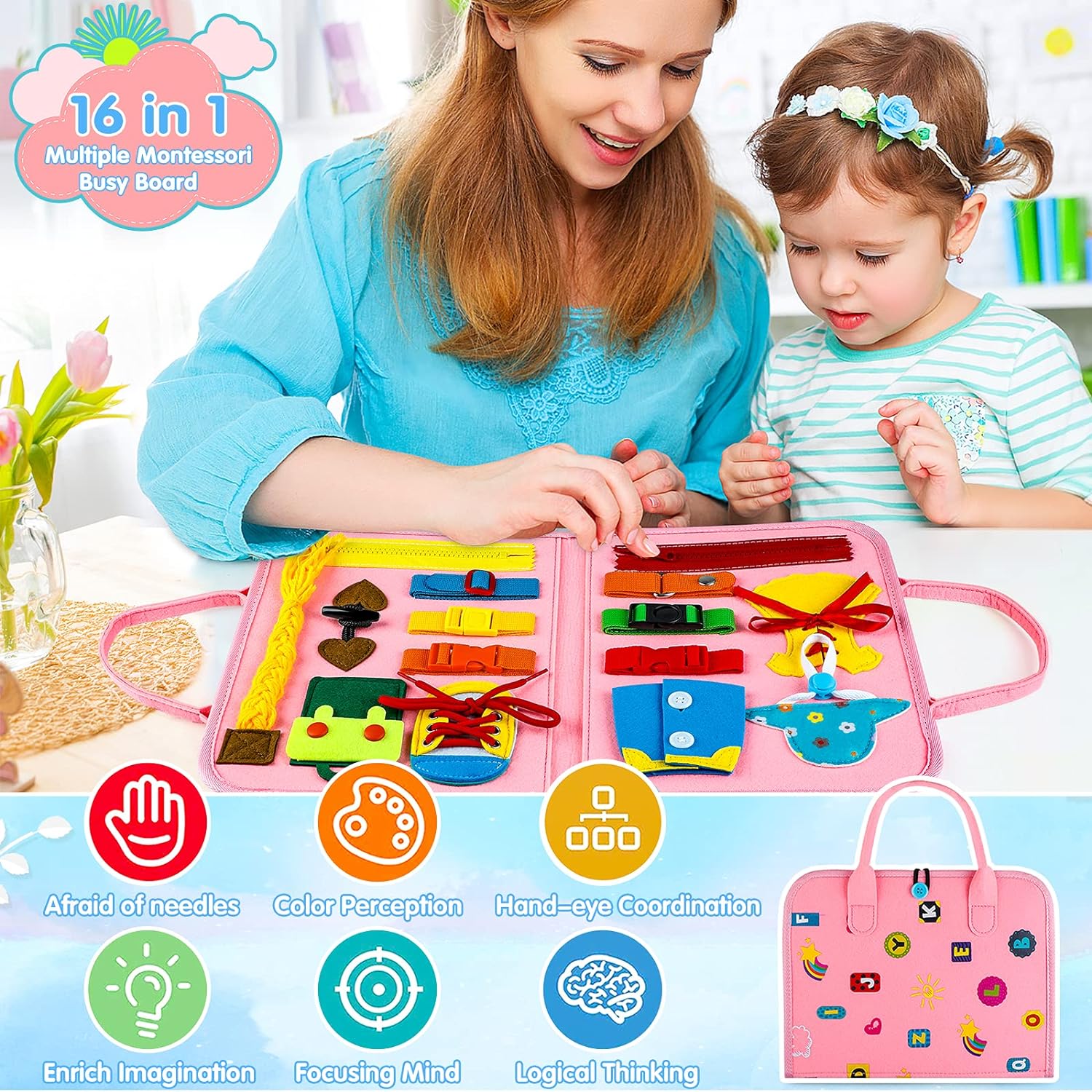 GIFTINBOX Toddler Busy Board Montessori Toys Pink