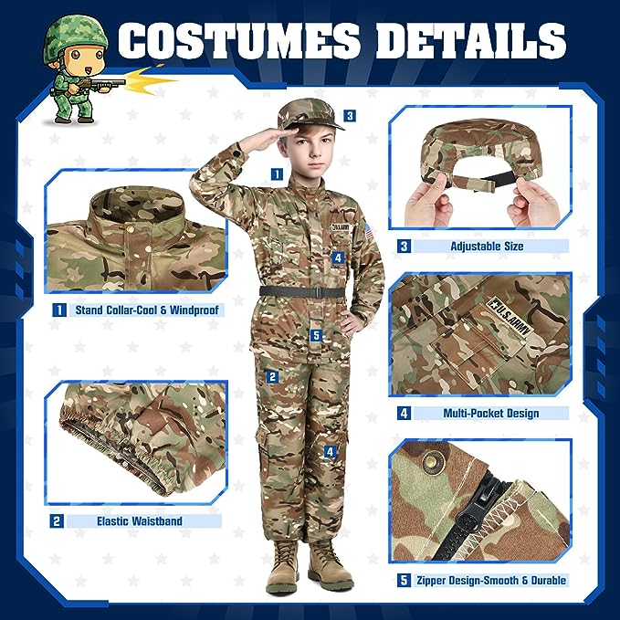 GIFTINBOX Army Costume for Kids Halloween Costumes for Boys Kids 