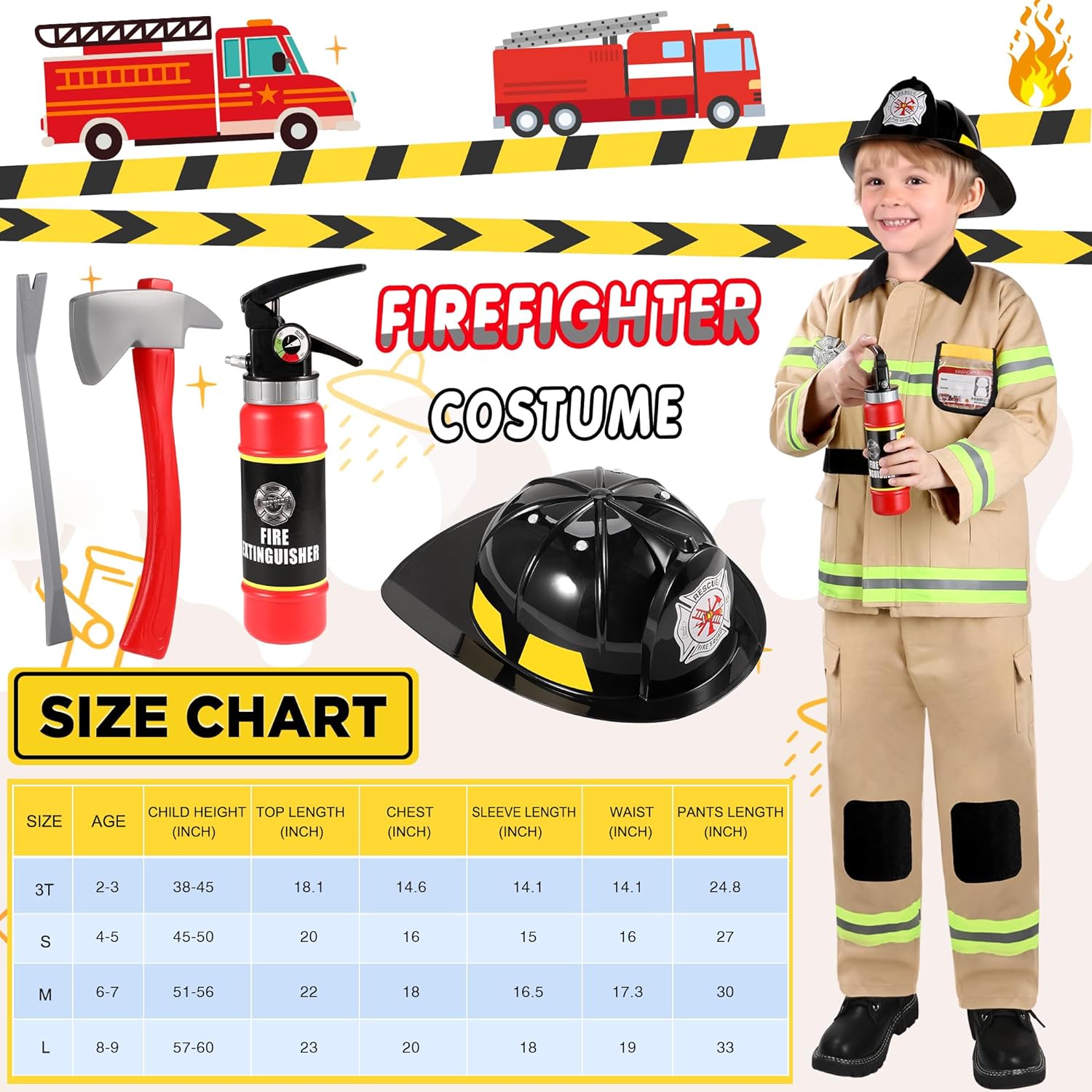 GIFTINBOX Firefighter Costume for Kids Fireman Costume for Kids