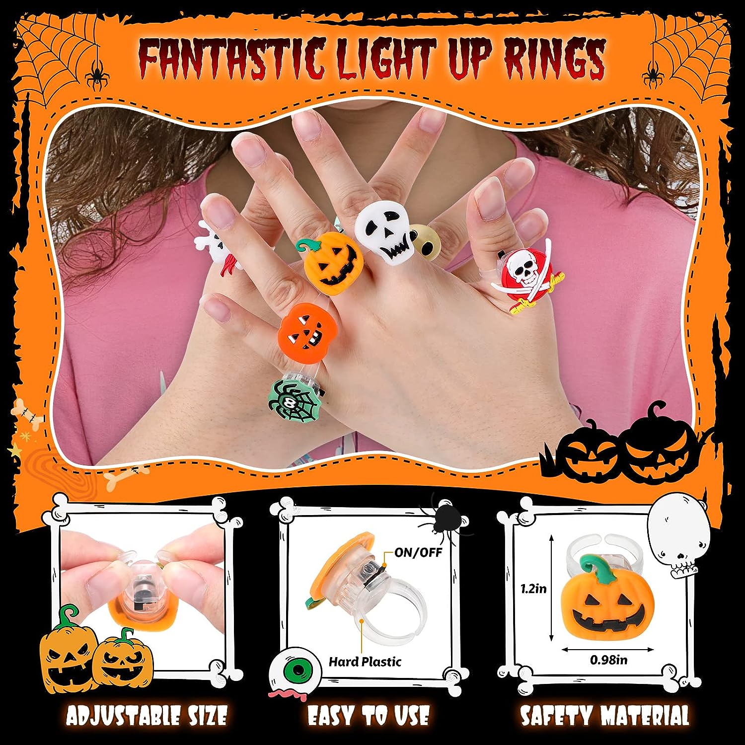 Halloween Rings for Kids 50 Pcs Halloween LED Flash Light up Rings