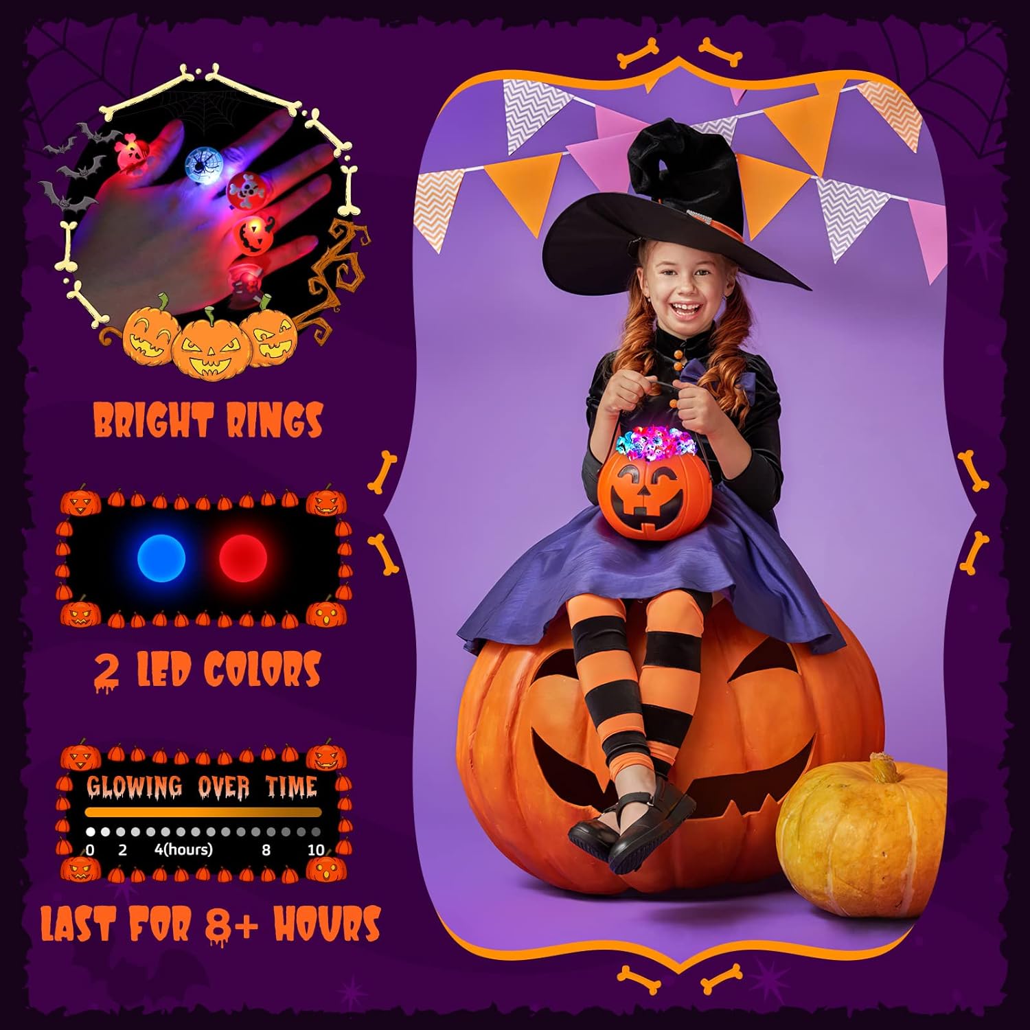 Halloween Rings for Kids 50 Pcs Halloween LED Flash Light up Rings